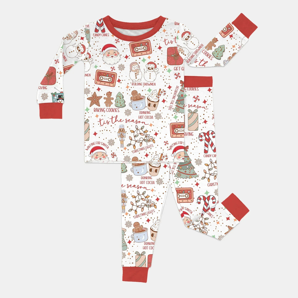 Retro Christmas Bucket List Two Piece Long Sleeve Pajama Set , Retro Christmas Bucket List Two Piece Long Sleeve Pajama Set - 12-18M