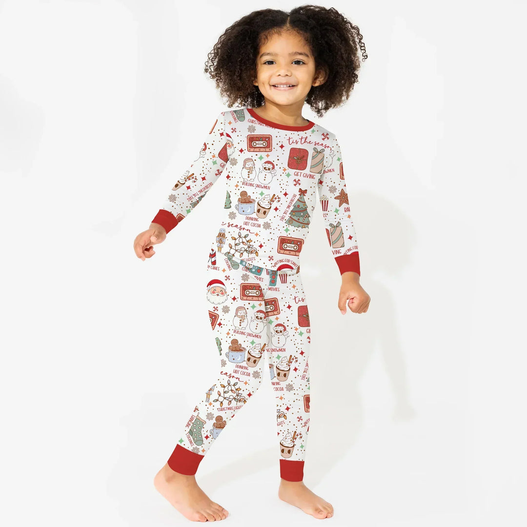 Retro Christmas Bucket List Two Piece Long Sleeve Pajama Set , Retro Christmas Bucket List Two Piece Long Sleeve Pajama Set - 12-18M