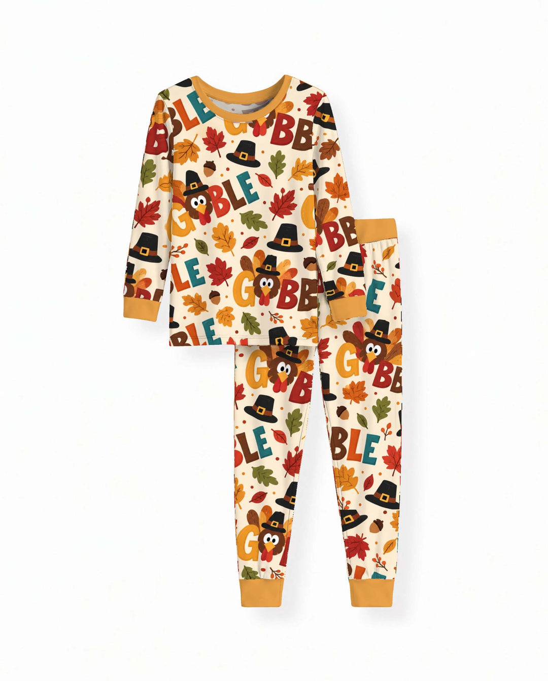 Pilgrim Turkey Gobble Fall Bamboo Two Piece Long Sleeve Pajama Set