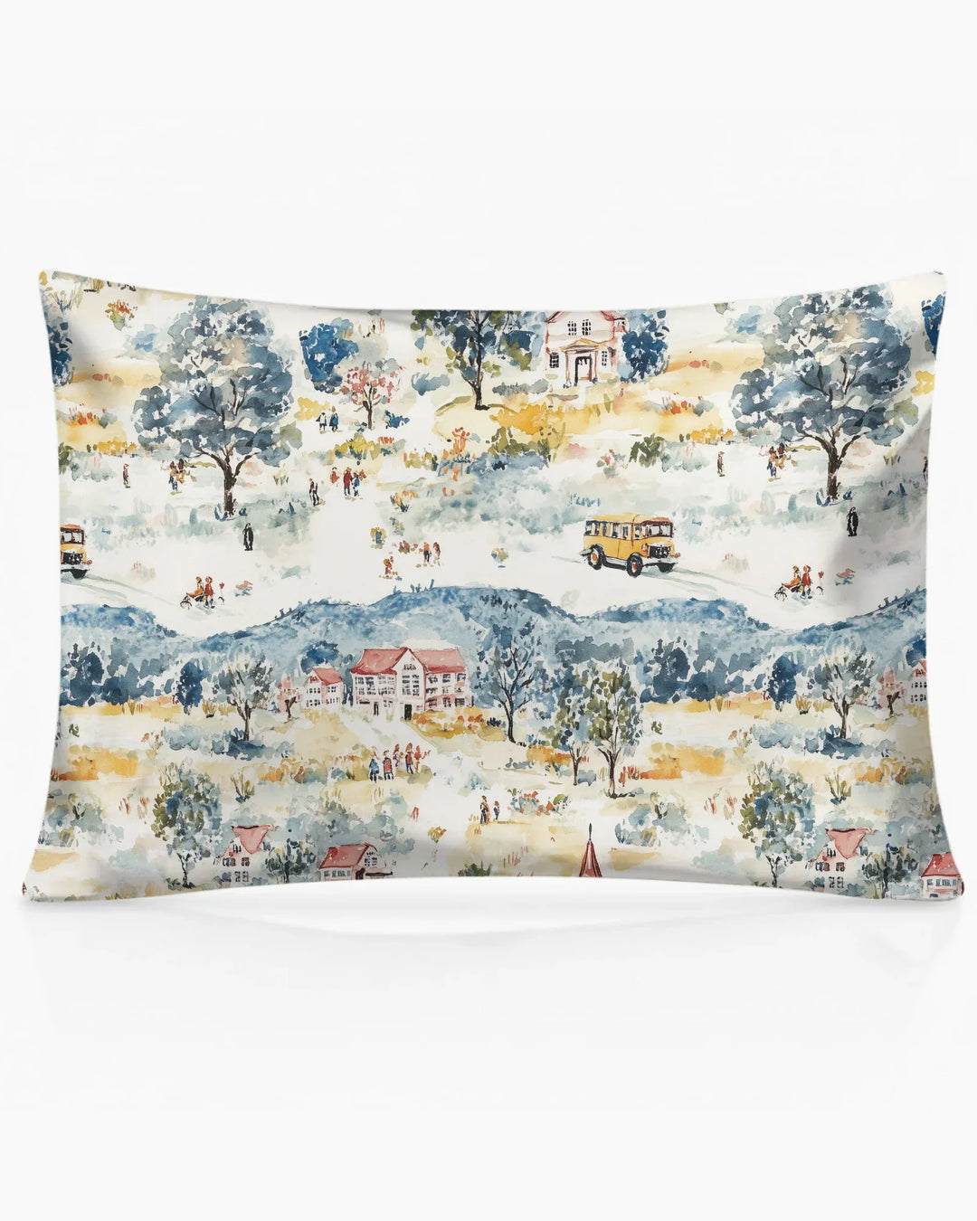 Whimsical Watercolor School Village Bamboo Pillow Case
