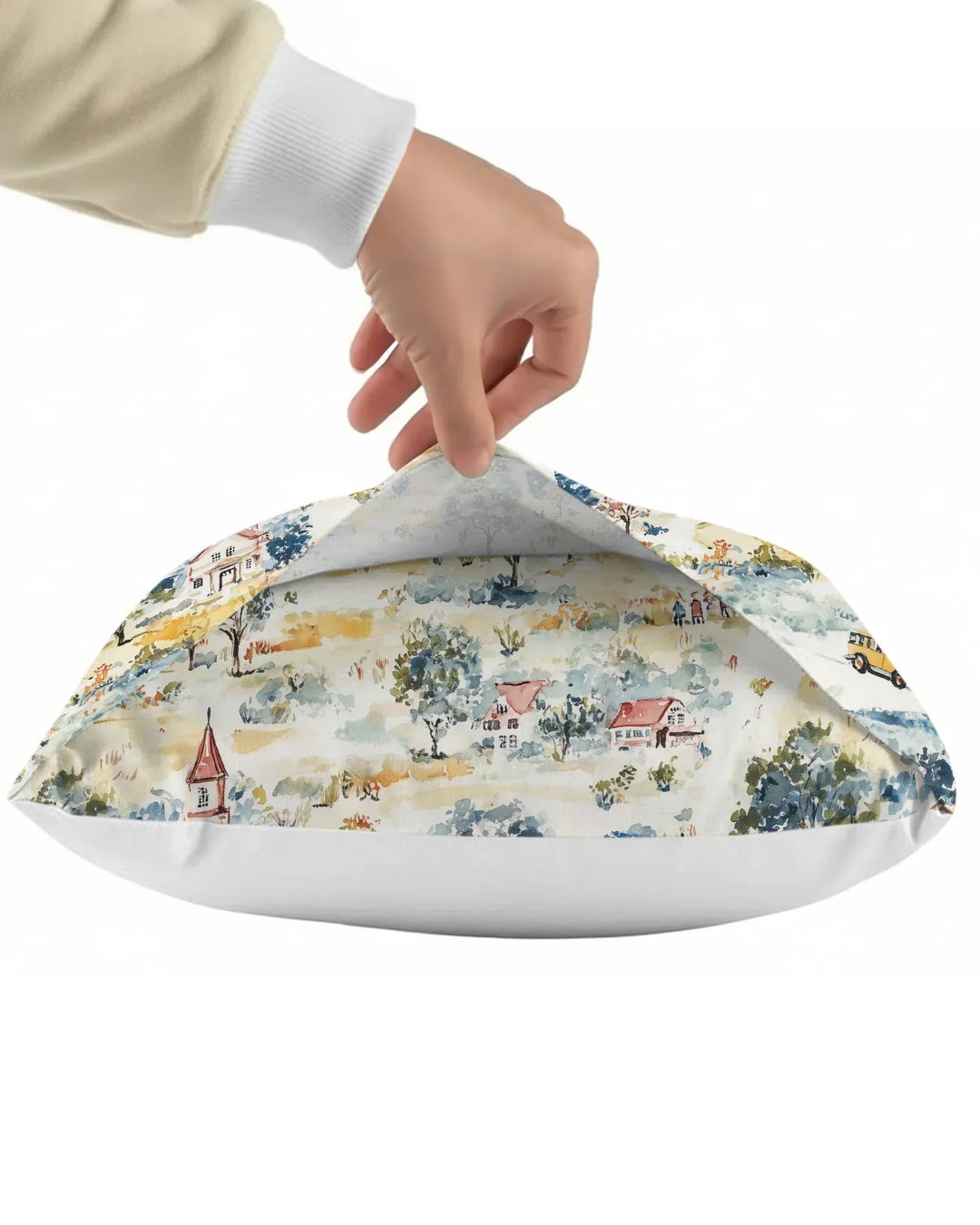 Whimsical Watercolor School Village Bamboo Pillow Case