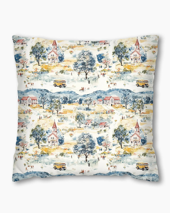 Whimsical Watercolor School Village Bamboo Pillow Case