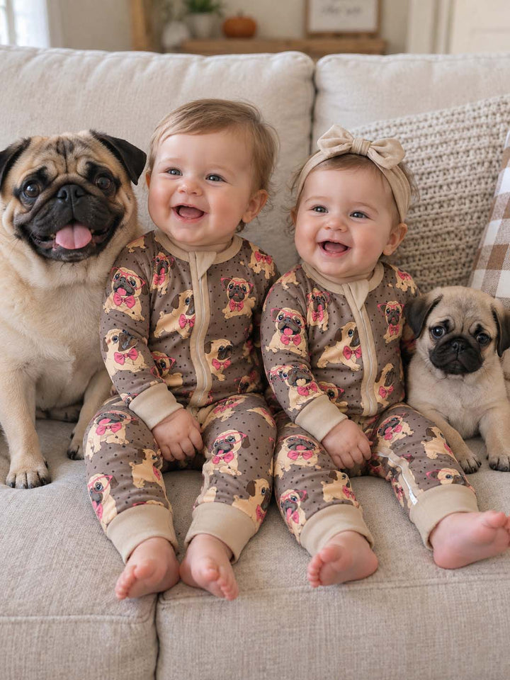 Pink Bow Pug Puppies Bamboo Convertible Zippy
