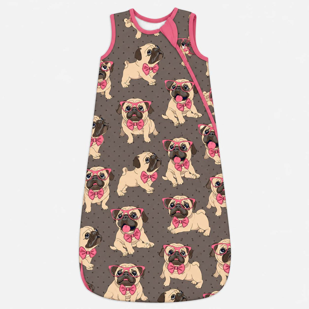 Pink Bow Pug Puppies Bamboo Sleep Bag