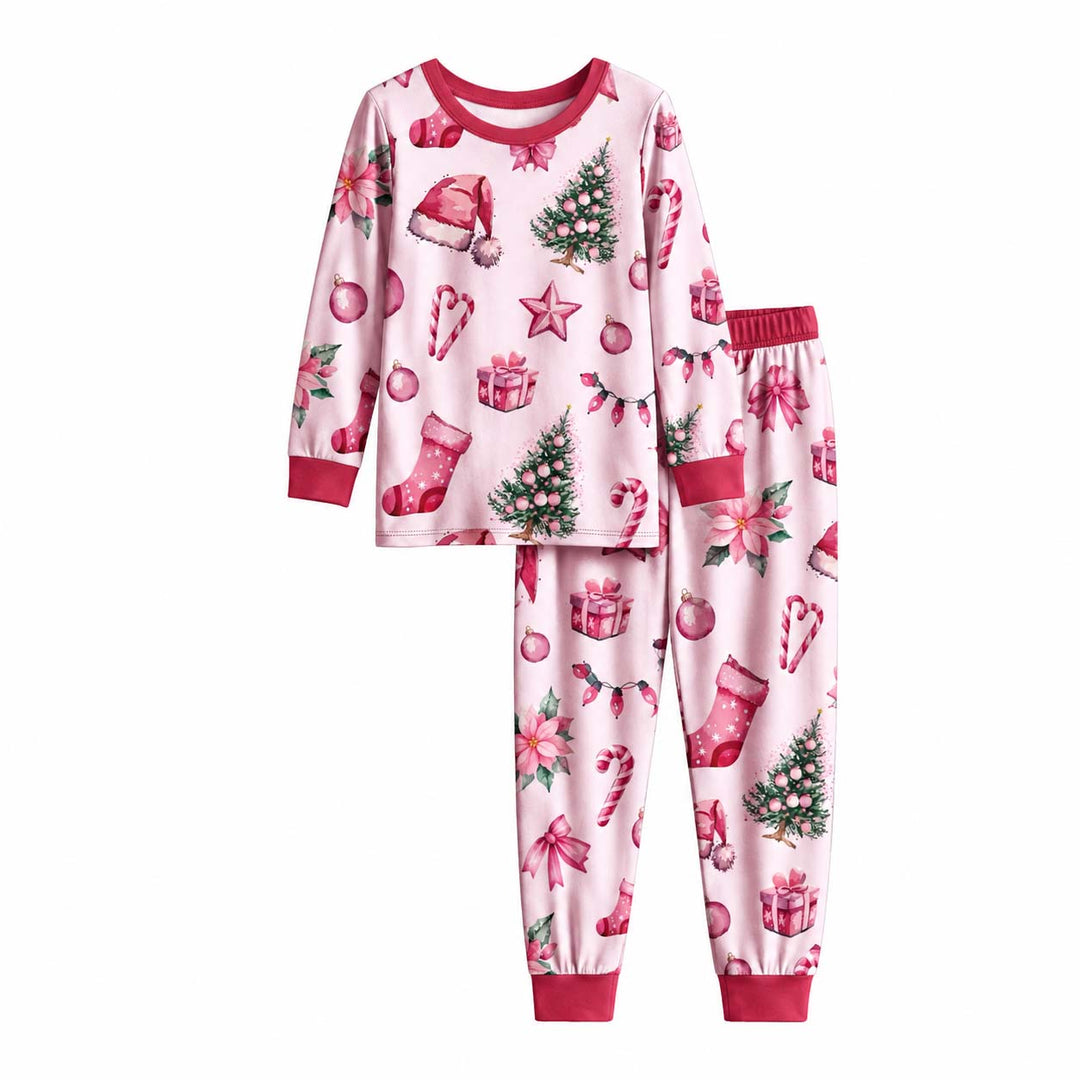 Pink Christmas Holiday Favorites Bamboo Two Piece Long Sleeve Pajama Set