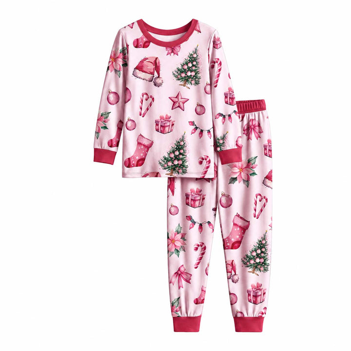 Pink Christmas Holiday Favorites Bamboo Two Piece Long Sleeve Pajama Set