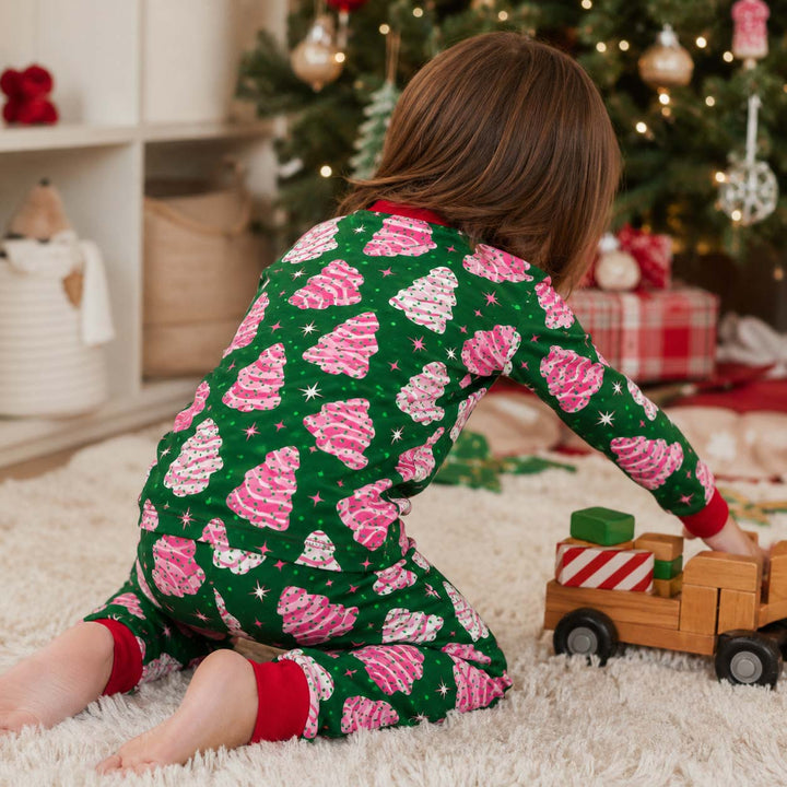 Pink Christmas Tree Treats Bamboo Two Piece Long Sleeve Pajama Set