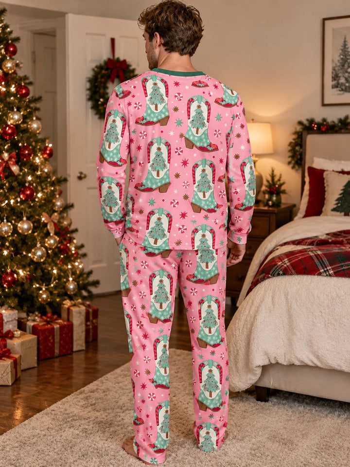 Pink Cowgirl Christmas Boots Bamboo Men's Pajama Set