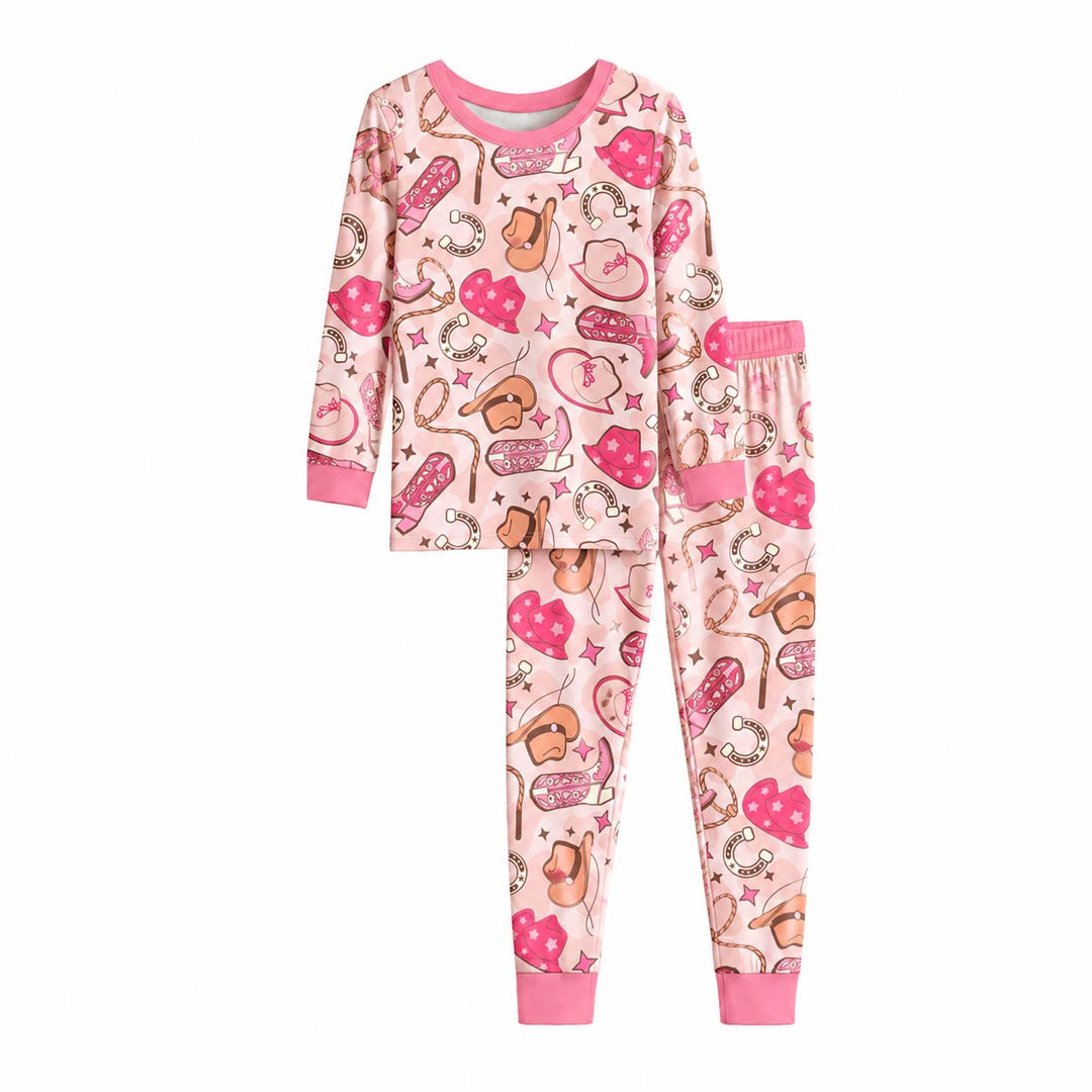 Pink Cowgirl Western Pattern Bamboo Two Piece Long Sleeve Pajama Set