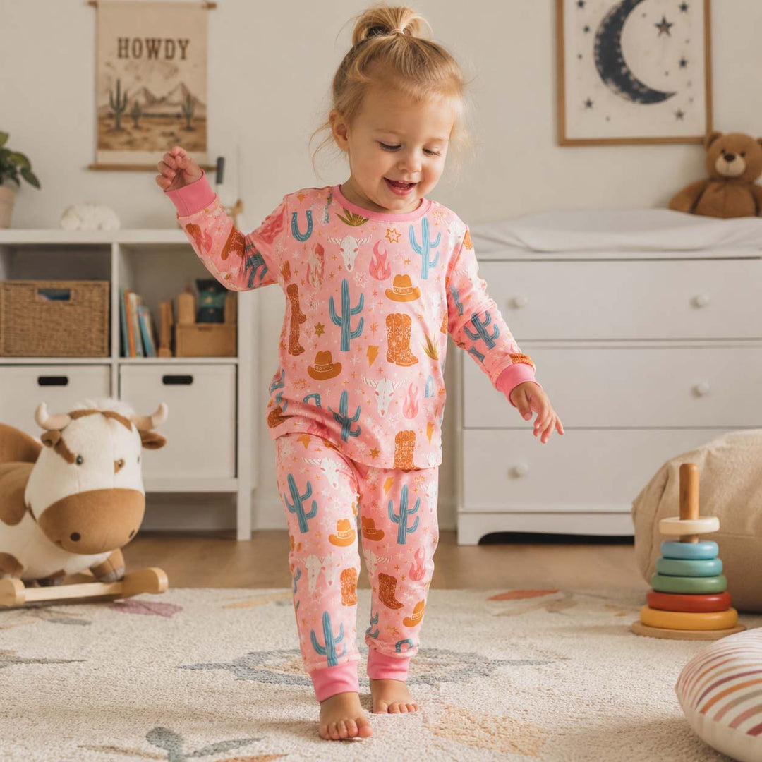 Pink Desert Cowgirl Bamboo Two Piece Long Sleeve Pajama Set