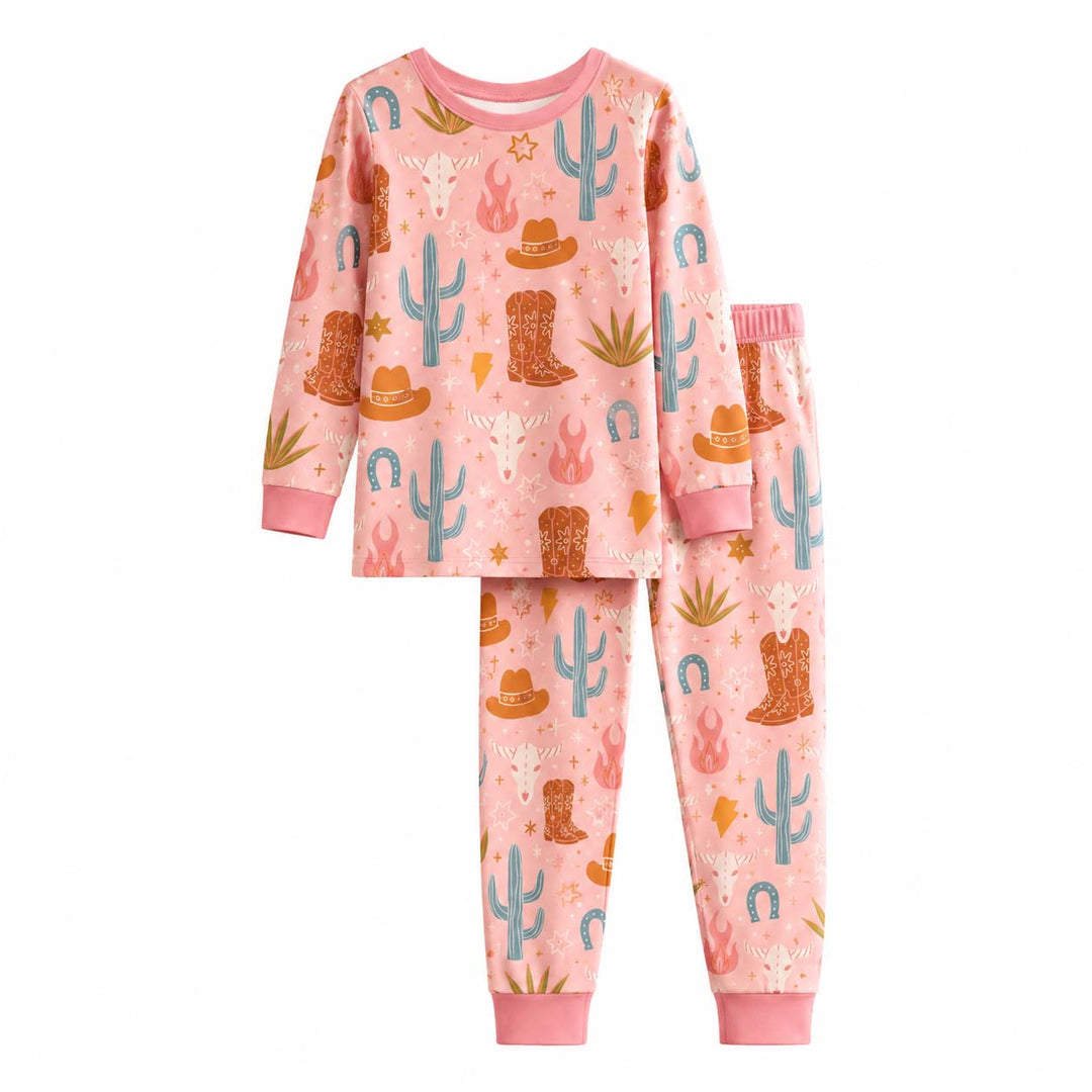 Pink Desert Cowgirl Bamboo Two Piece Long Sleeve Pajama Set