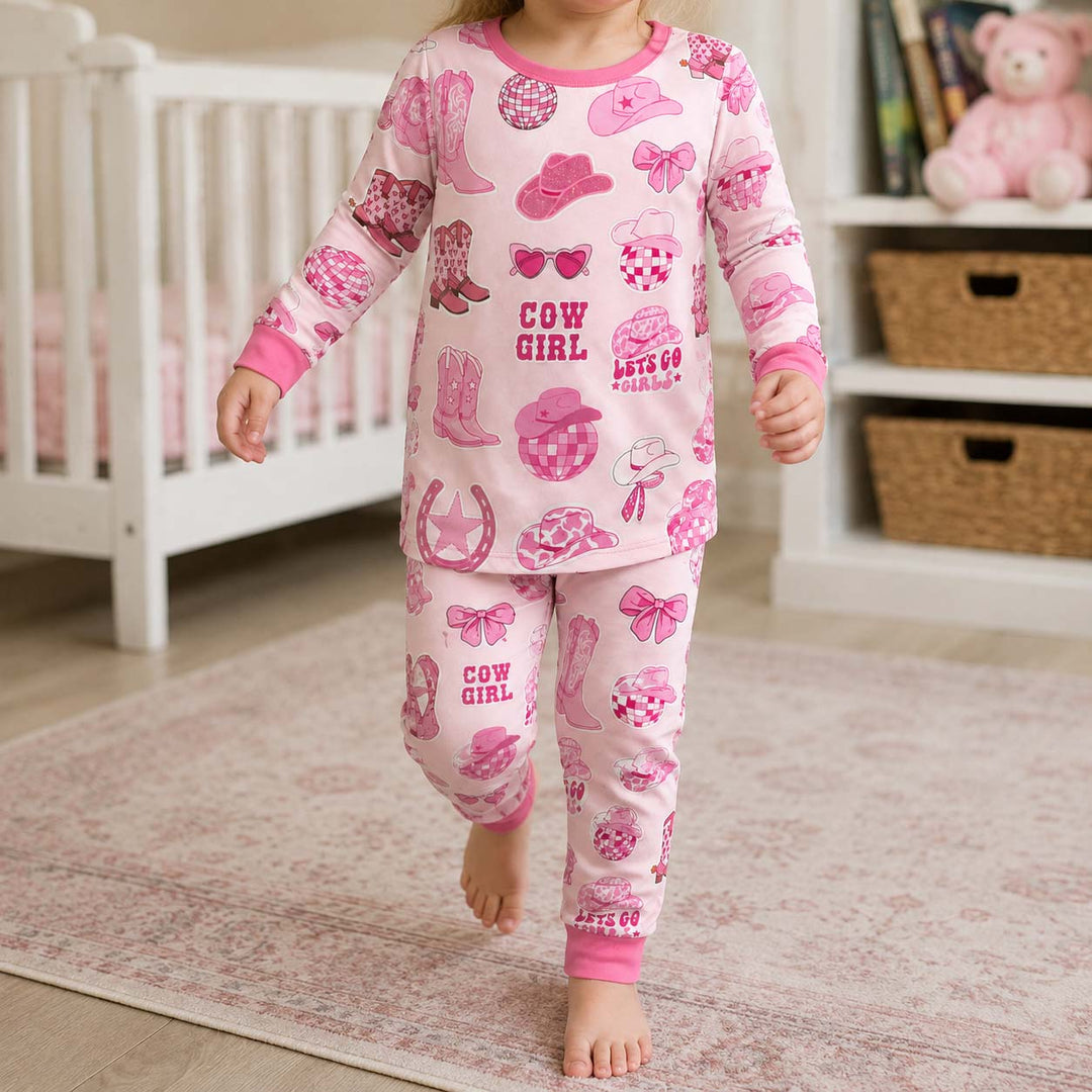 Pink Disco Cowgirl Bamboo Two Piece Long Sleeve Pajama Set