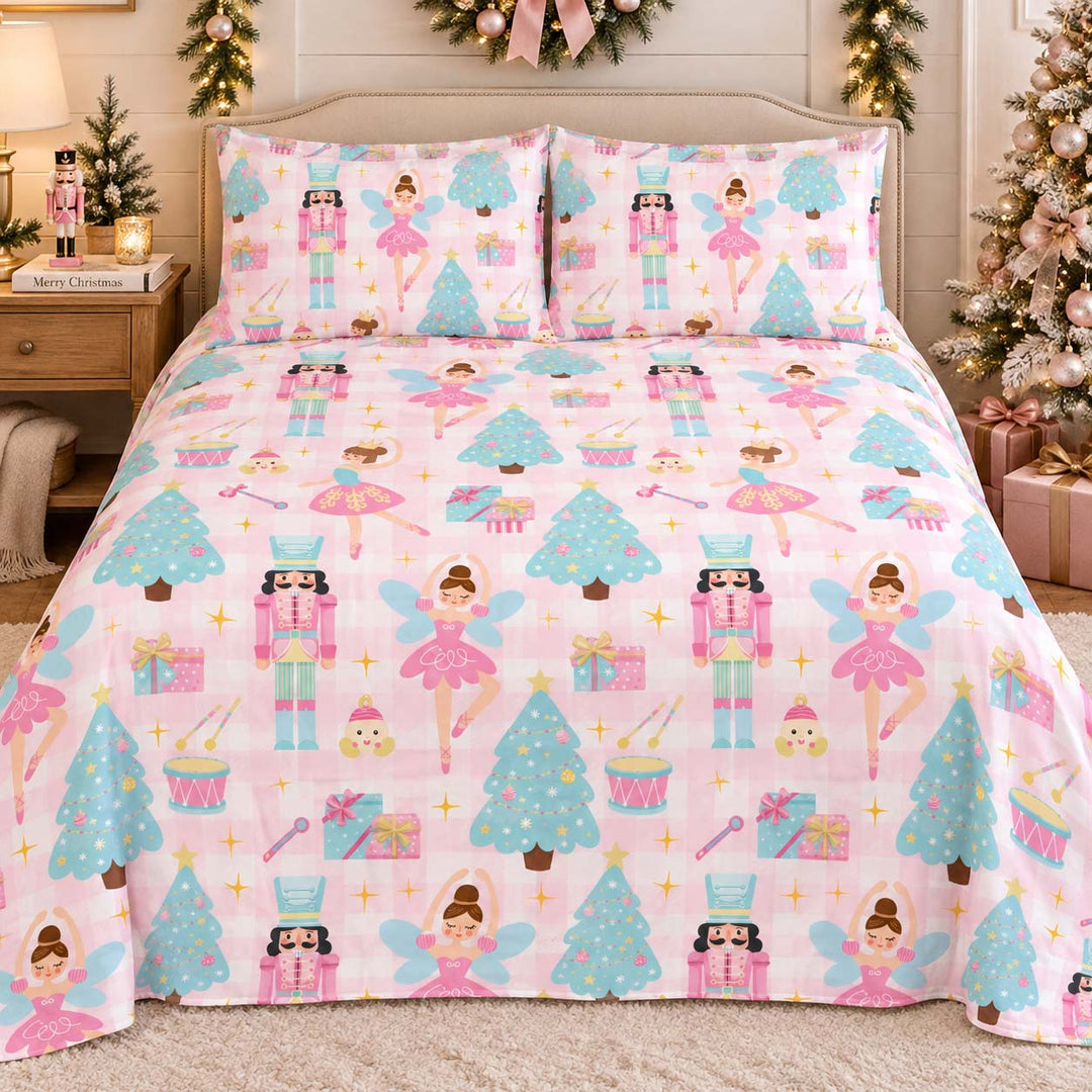 Pink Nutcracker Ballerina Christmas Bamboo Bedding Set