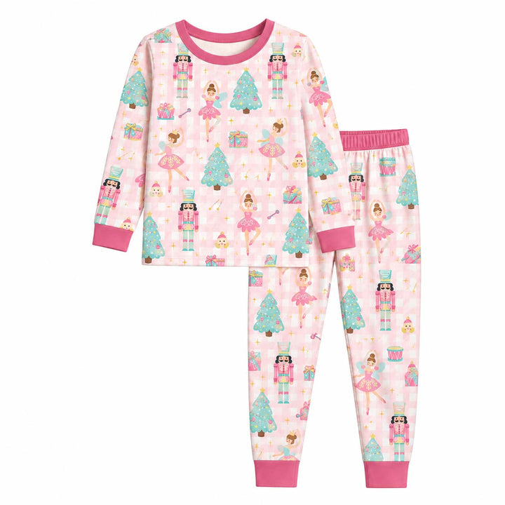 Pink Nutcracker Ballerina Christmas Bamboo Two Piece Long Sleeve Pajama Set