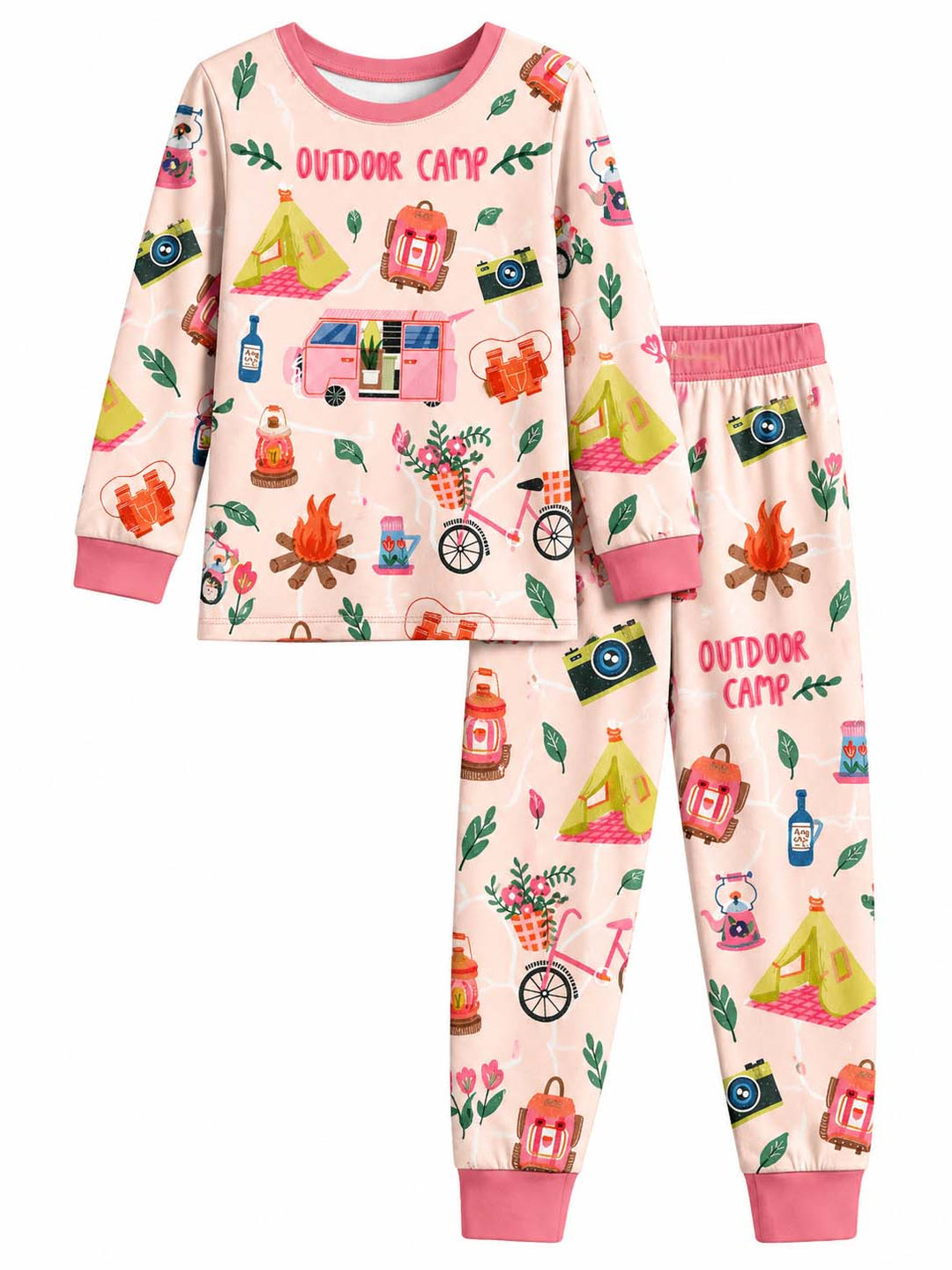 Pink Outdoor Camping Adventure Bamboo Two Piece Long Sleeve Pajama Set