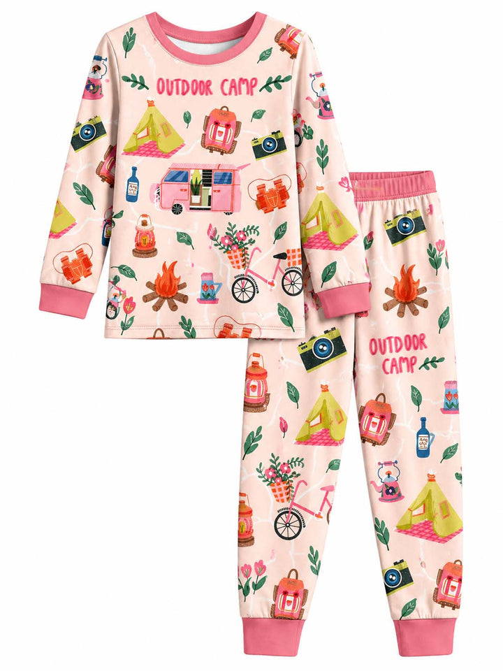 Pink Outdoor Camping Adventure Bamboo Two Piece Long Sleeve Pajama Set
