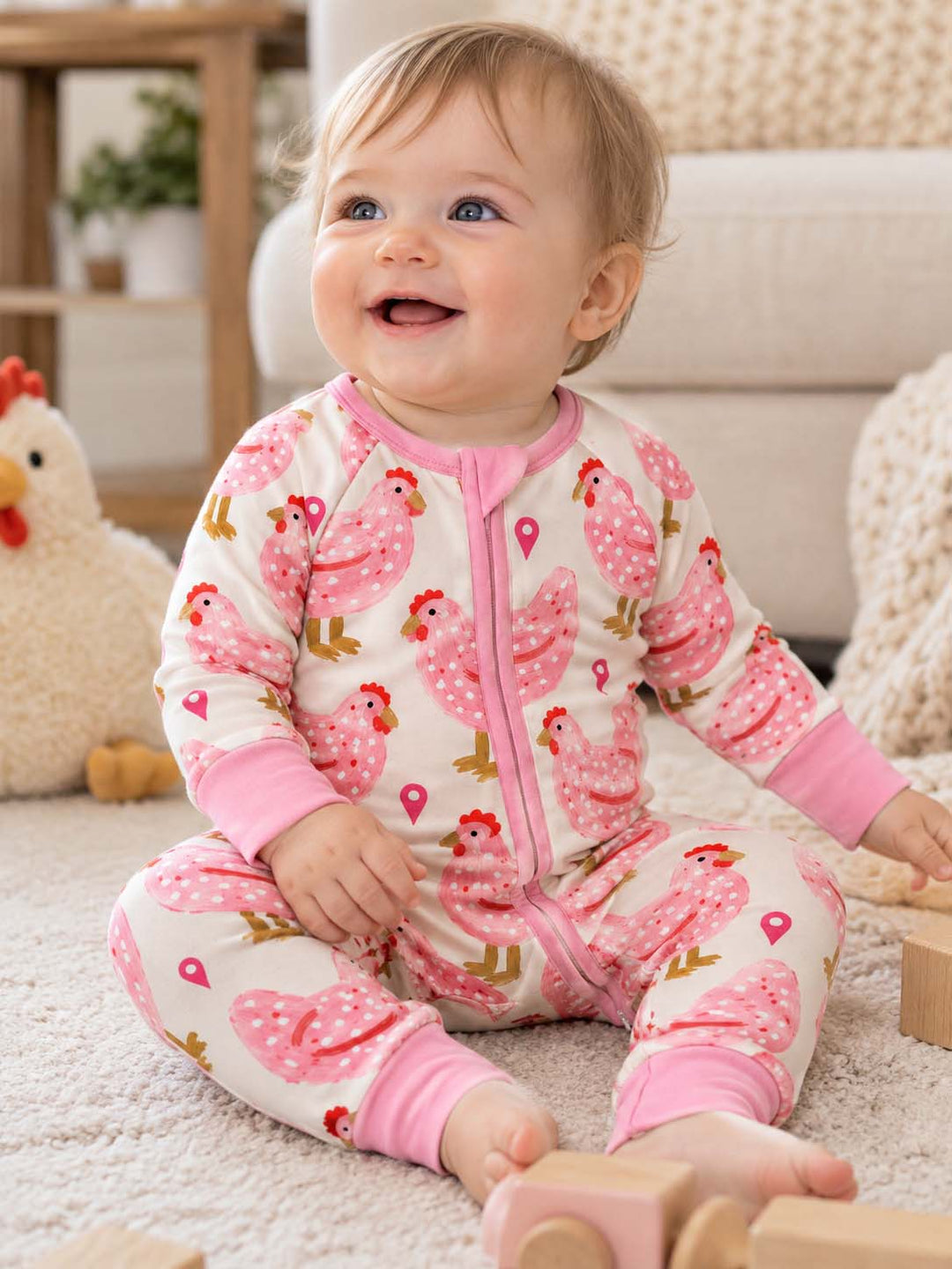Pink Polka Hens Bamboo Convertible Zippy