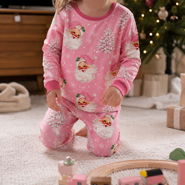 Pink Santa Christmas Bamboo Two Piece Long Sleeve Pajama Set