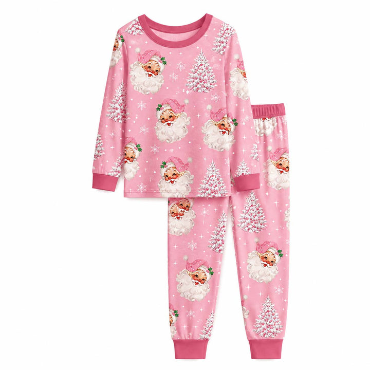 Pink Santa Christmas Bamboo Two Piece Long Sleeve Pajama Set