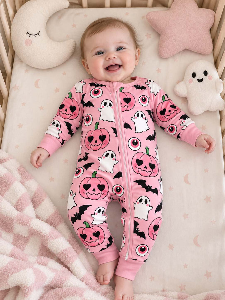 Pink Spooky Ghosts and Pumpkins Bamboo Convertible Zippy