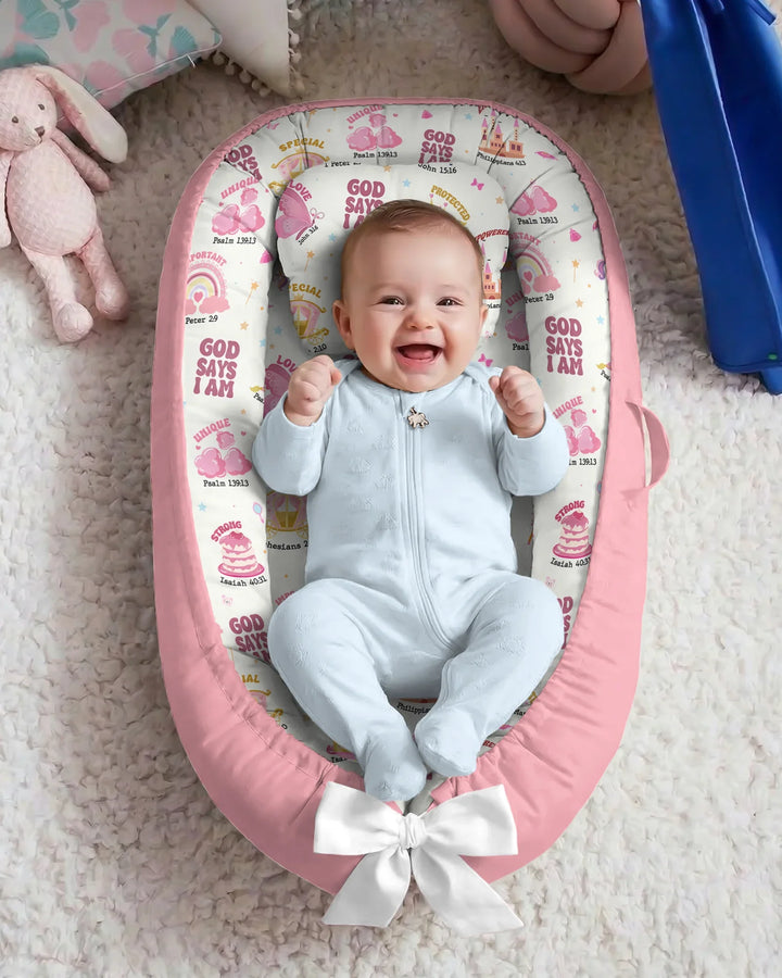 Gott sagt, ich bin ein Mädchen – Babynest aus Bambus