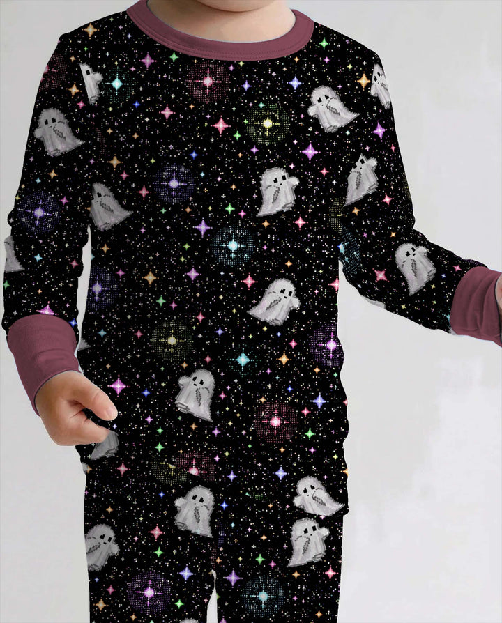 Pixel Ghost Galaxy Bamboo Two Piece Long Sleeve Pajama Set