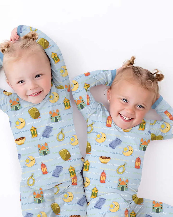 Ramadan Mubarak Family Matching Bamboo Two Piece Long Sleeve Pajama Set