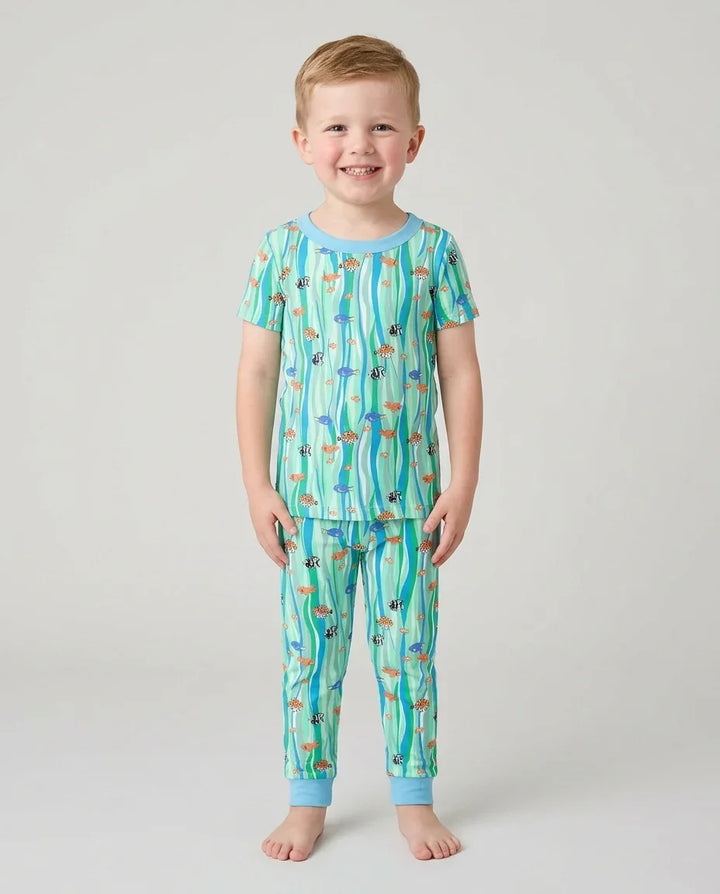 Custom Name Summer Beach Bamboo Two Piece Short Sleeve Pajama Set