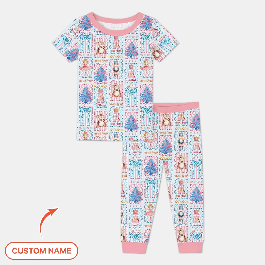 Custom Name Nutcracker Wonderland Bamboo Two Piece Short Sleeve Pajama Set