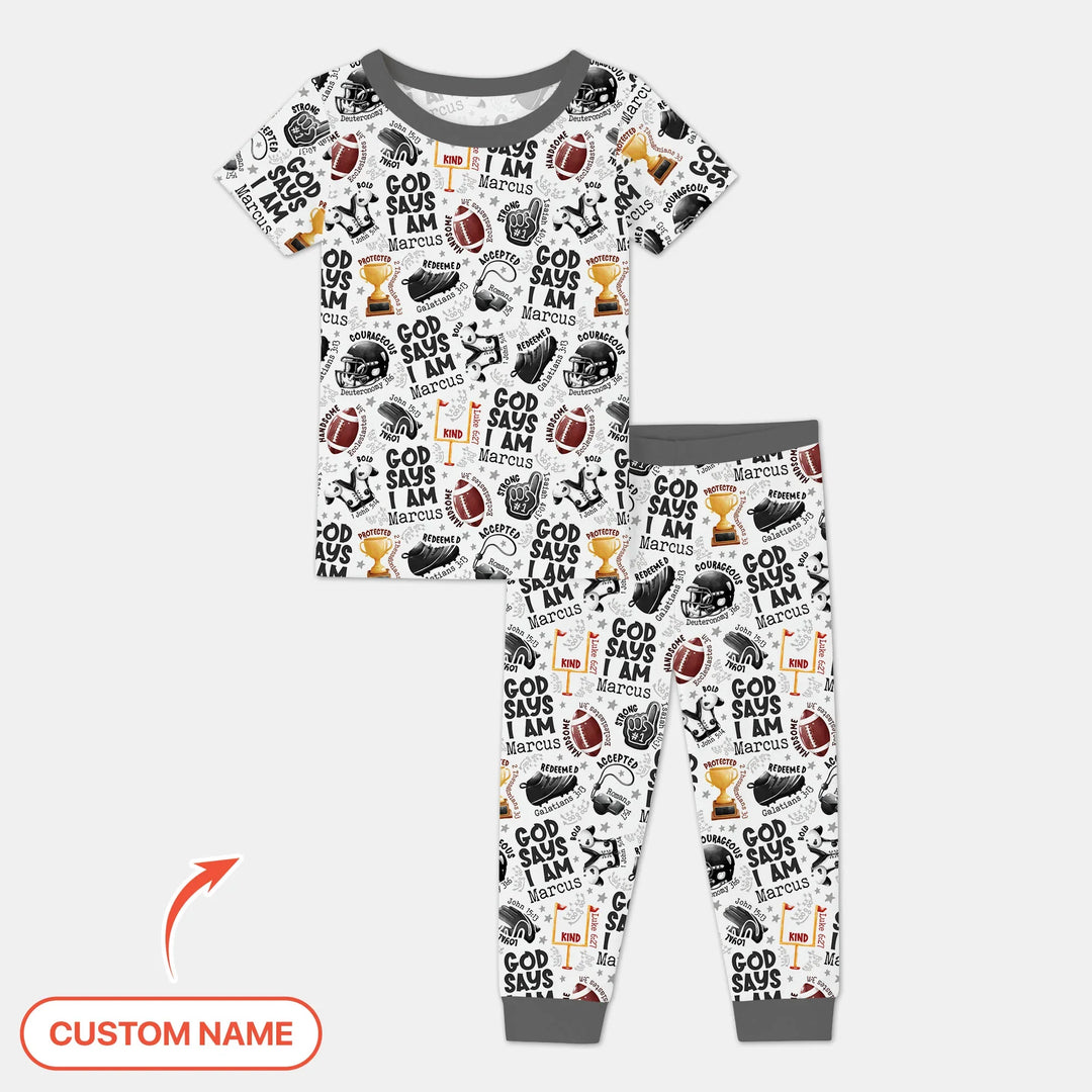 God Says I Am Touch Down Time Custom Name Bamboo Two Piece Short Sleeve Pajama Set