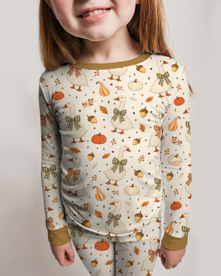 Vintage Fall Geese Bamboo Two Piece Long Sleeve Pajama Set