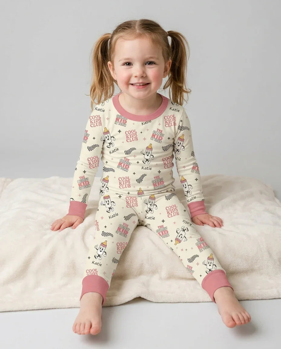 Custom Name Cool Club Daddy & Me Matching Bamboo Two Piece Long Sleeve Pajama Set