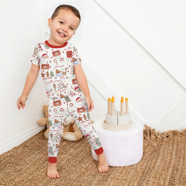 Retro Christmas Bucket List Two Piece Short Sleeve Pajama Set , Retro Christmas Bucket List Two Piece Short Sleeve Pajama Set - 12-18M
