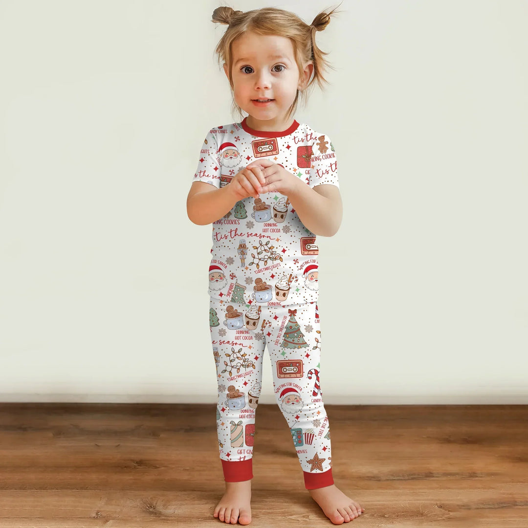 Retro Christmas Bucket List Two Piece Short Sleeve Pajama Set , Retro Christmas Bucket List Two Piece Short Sleeve Pajama Set - 12-18M