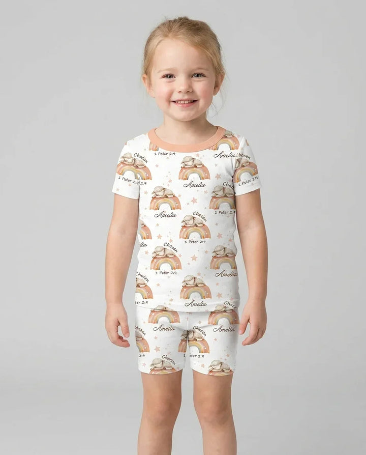 Zweiteiliges Pyjama-Set mit kurzen Ärmeln und Shorts im Sommer-Design