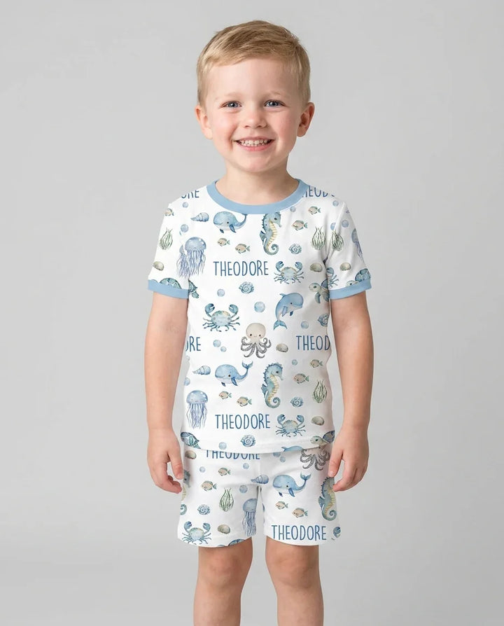 Zweiteiliges Pyjama-Set mit kurzen Ärmeln und Shorts im Sommer-Design