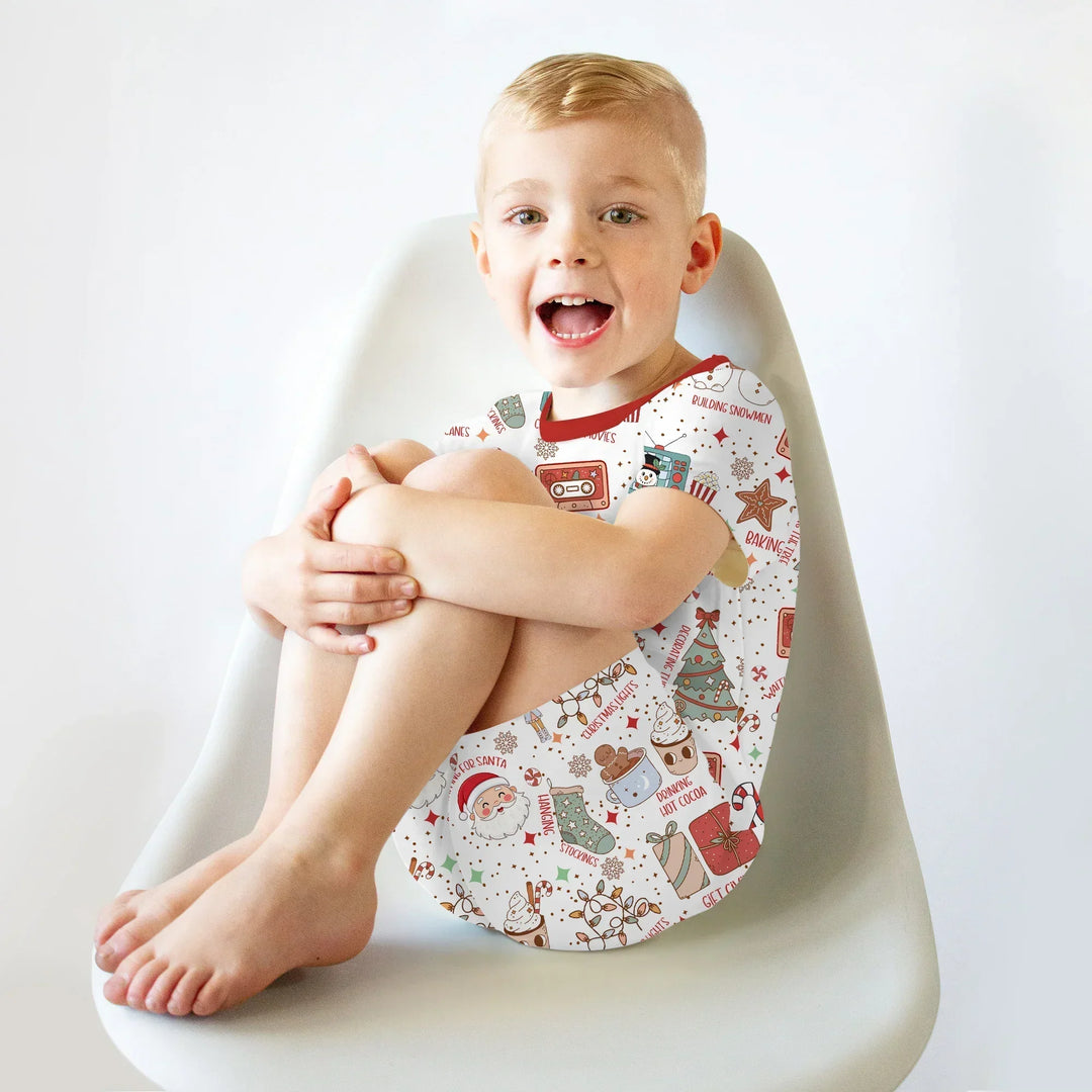 Retro Christmas Bucket List Two Piece Short Sleeve Shorts Pajama Set , Retro Christmas Bucket List Two Piece Short Sleeve Shorts Pajama Set - 12-18M