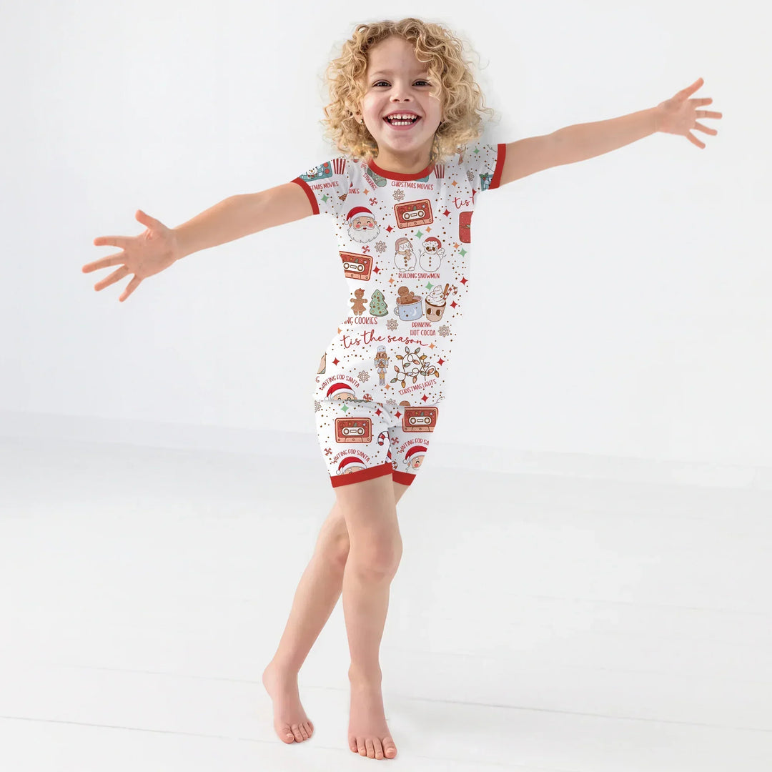 Retro Christmas Bucket List Two Piece Short Sleeve Shorts Pajama Set , Retro Christmas Bucket List Two Piece Short Sleeve Shorts Pajama Set - 12-18M