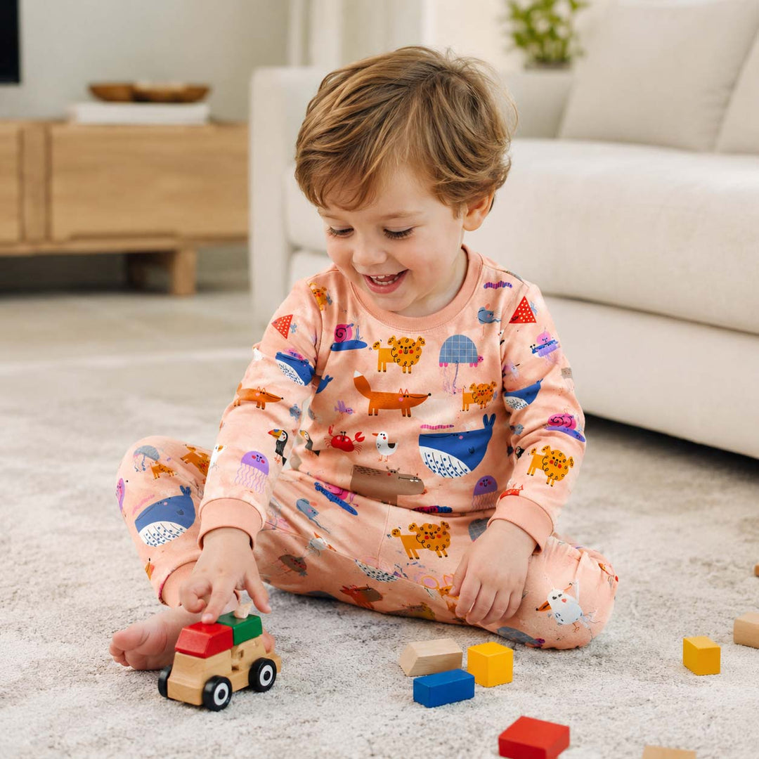 Playful Animal Parade Bamboo Two Piece Long Sleeve Pajama Set