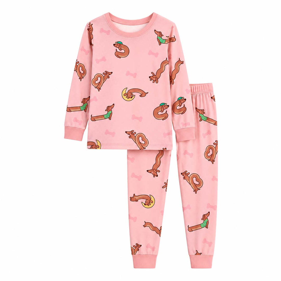 Playful Dachshund Pattern Bamboo Two Piece Long Sleeve Pajama Set