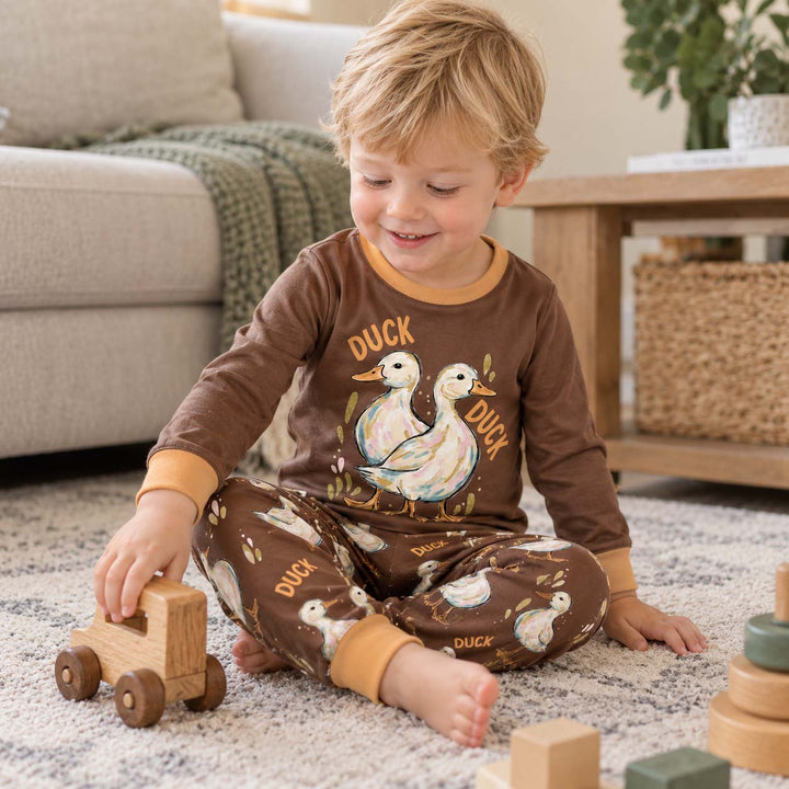 Playful Duck and Goose Bamboo Two Piece Long Sleeve Pajama Set