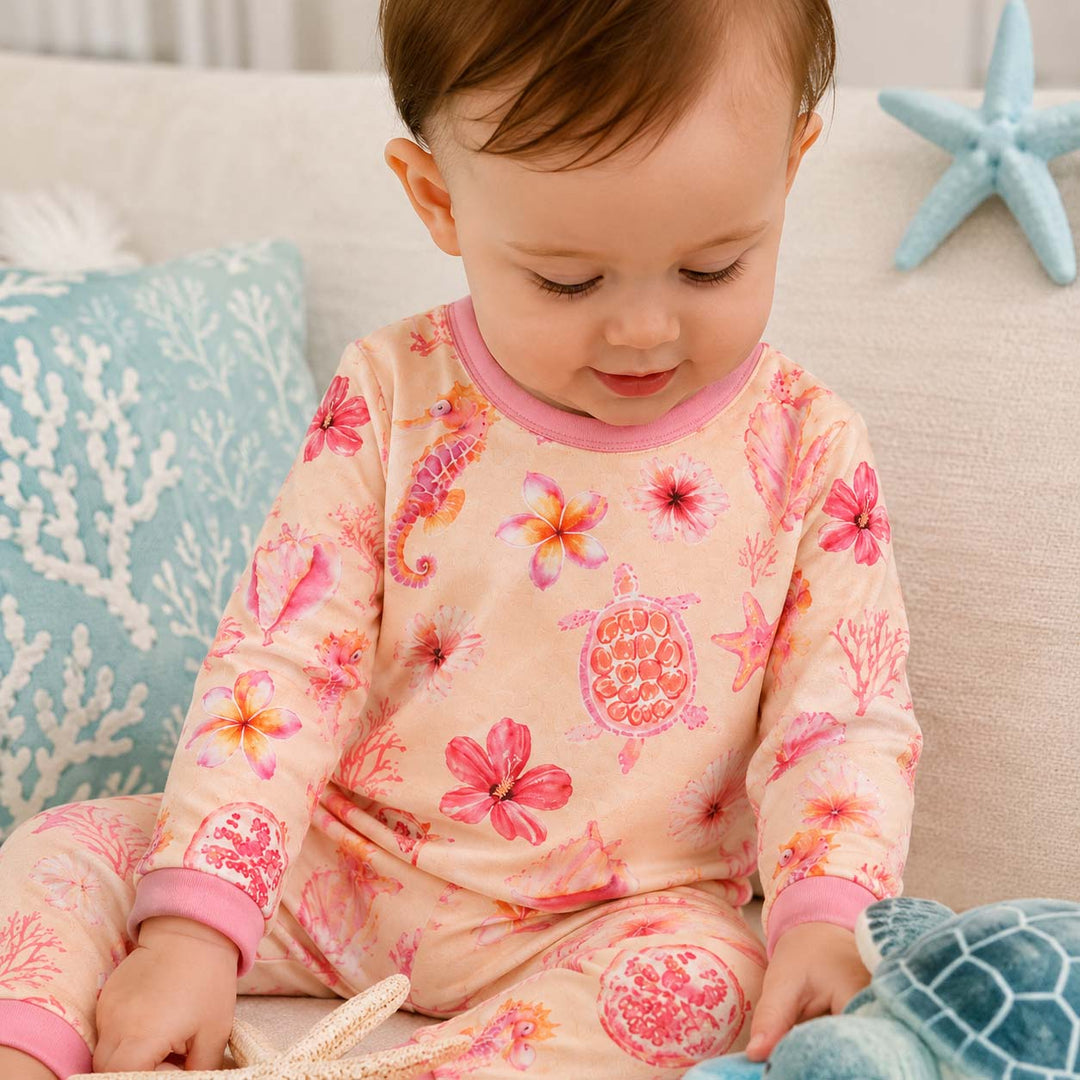 Playful Ocean Creatures Bamboo Two Piece Long Sleeve Pajama Set