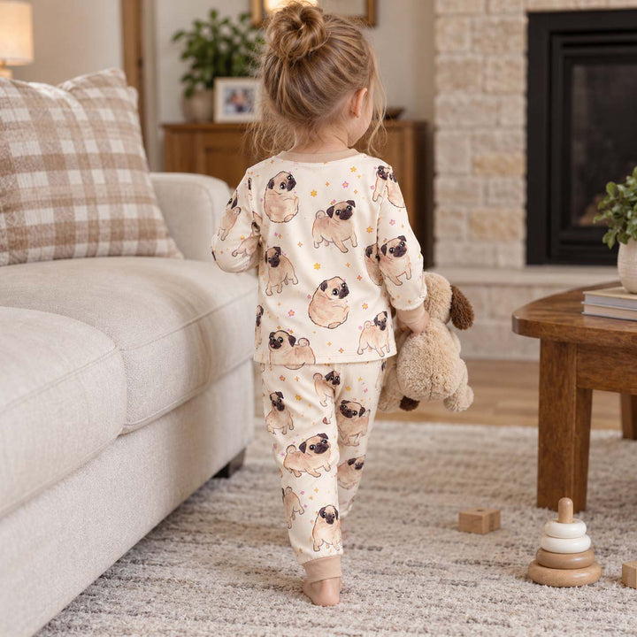 Playful Pug Stars Bamboo Two Piece Long Sleeve Pajama Set