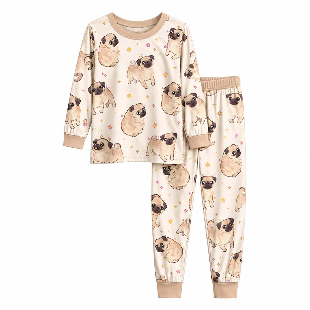 Playful Pug Stars Bamboo Two Piece Long Sleeve Pajama Set