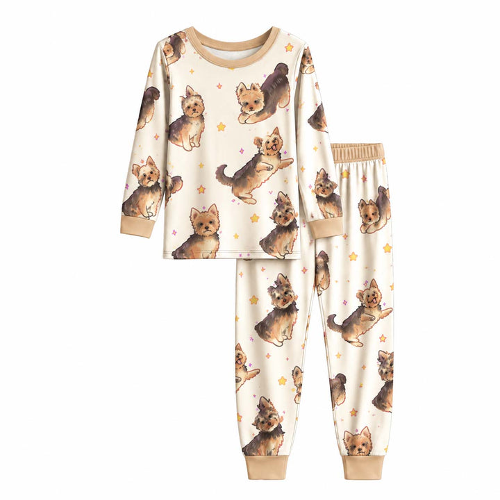 Playful Yorkie Stars Bamboo Two Piece Long Sleeve Pajama Set
