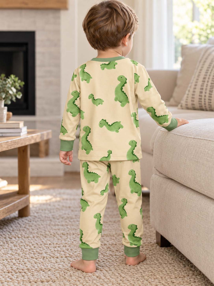 Plush Green Dinosaurs Bamboo Two Piece Long Sleeve Pajama Set