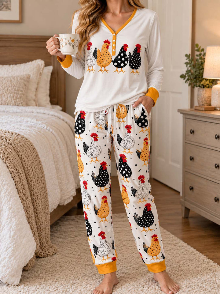 Polka Dot Hens Bamboo Women Pajama Set