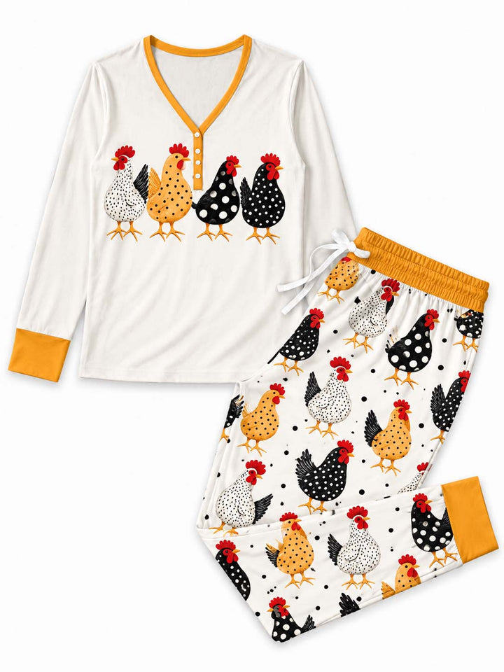 Polka Dot Hens Bamboo Women Pajama Set