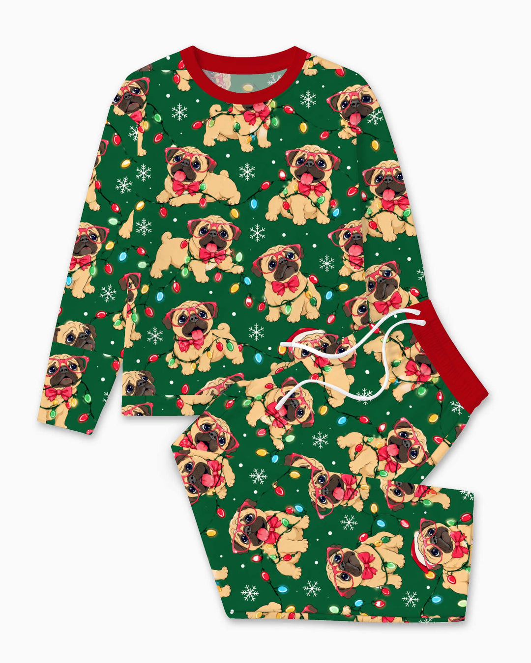 Pug Christmas Lights Bamboo Men's Pajama Set
