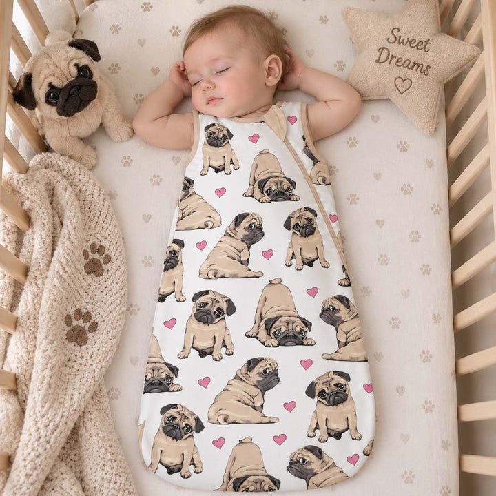 Pug Love Hearts Bamboo Sleep Bag